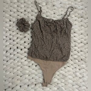 Abercrombie & Fitch Leopard Print Tank Bodysuit in Taupe and Black